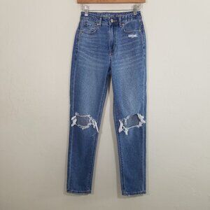 American Eagle Mom Jeans High Rise Distressed Jeans Blue Size 00